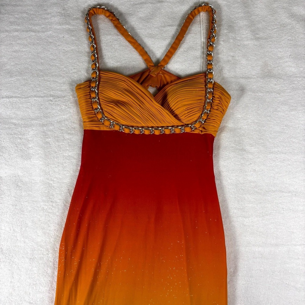 Vintage Beyond Formal Gown Womens 6 Red Orange Ombre Glitter Chain Strap Dress
